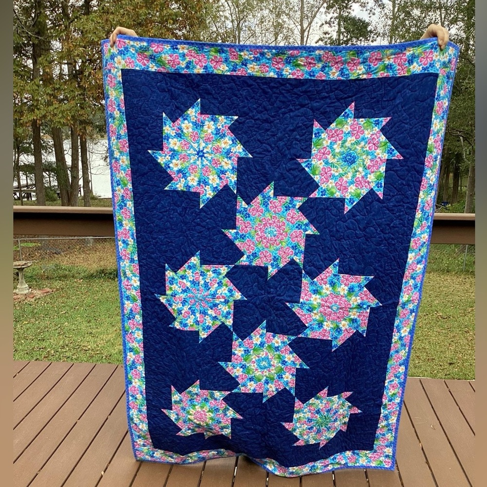 Handmade Floral Star Quilt by  - Navy and Multi